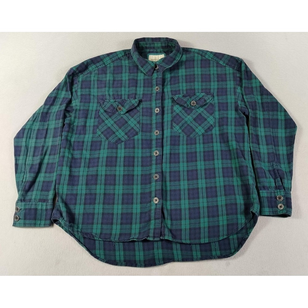 Forever 21 Shirt Mens Medium Green Plaid Long Sleeve Flannel Lumberjack Outdoors